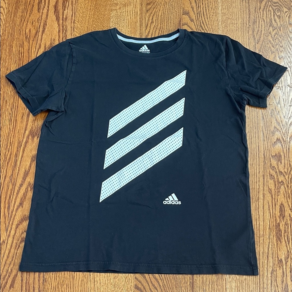 Adidas Kids Black Tee with White Stripes